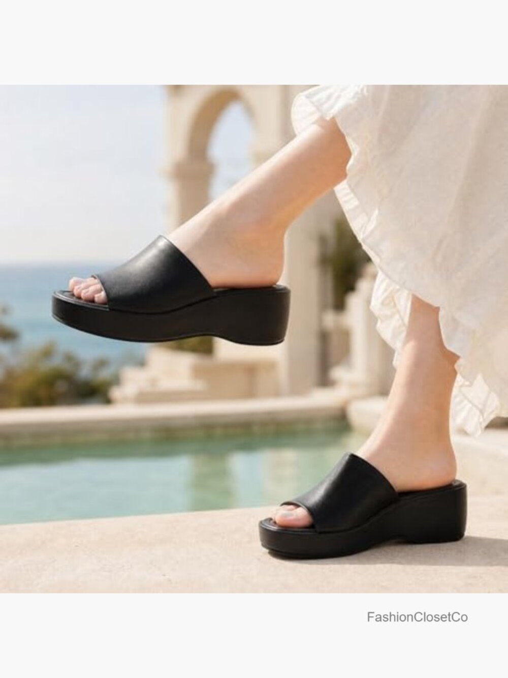 Comfortable Slip On Platform Wedge Sandals Summer Beach Dress Heels - Picture 3 of 7